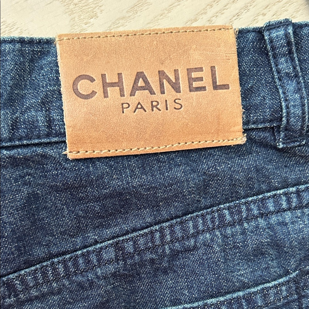 Chanel Blue Denim with Tan Leather Patch